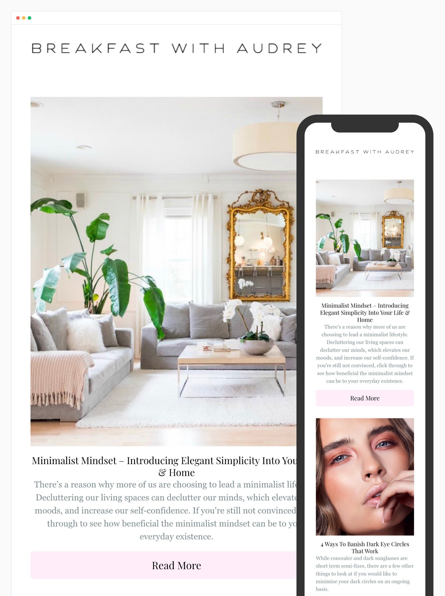 Breakfast with Audrey responsive newsletter example branded