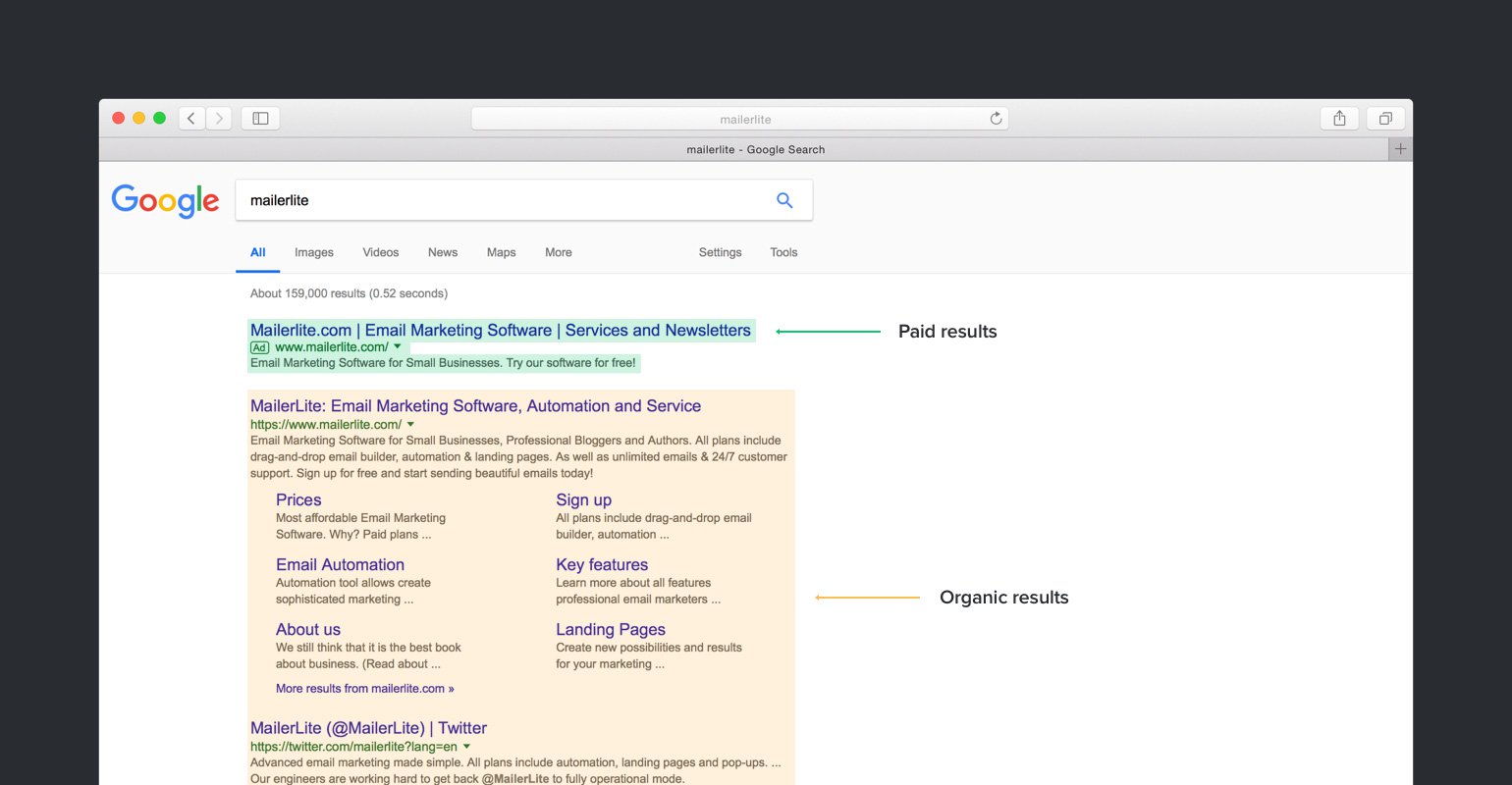 paid and organic search results