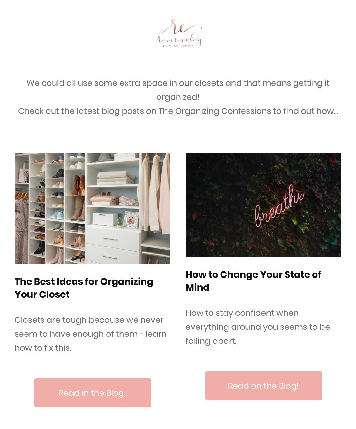 Example from the Organizing Confessions blogging email newsletter example - MailerLite