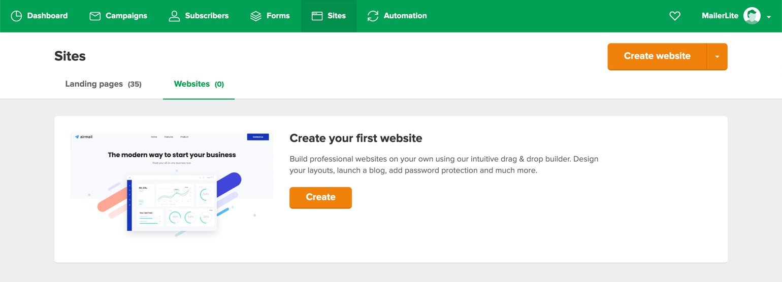Website builder MailerLite