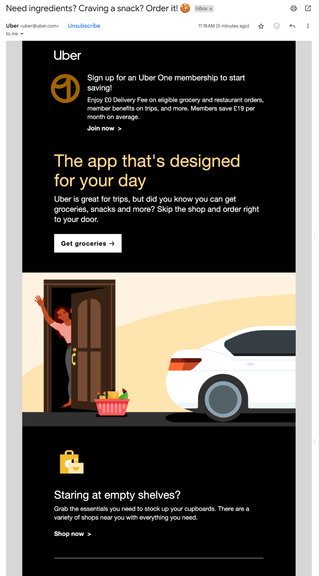 Screenshot of an Uber email