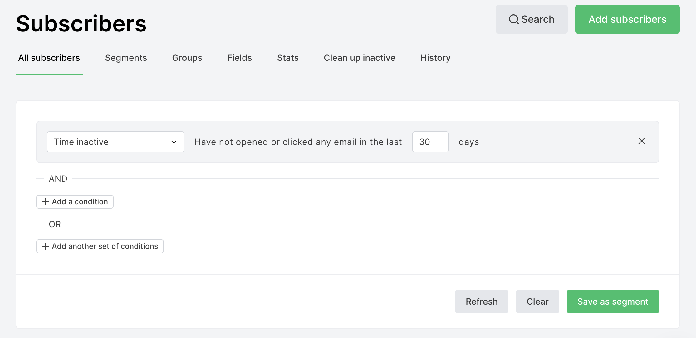 Targeting subcribers by time inactive example in MailerLite