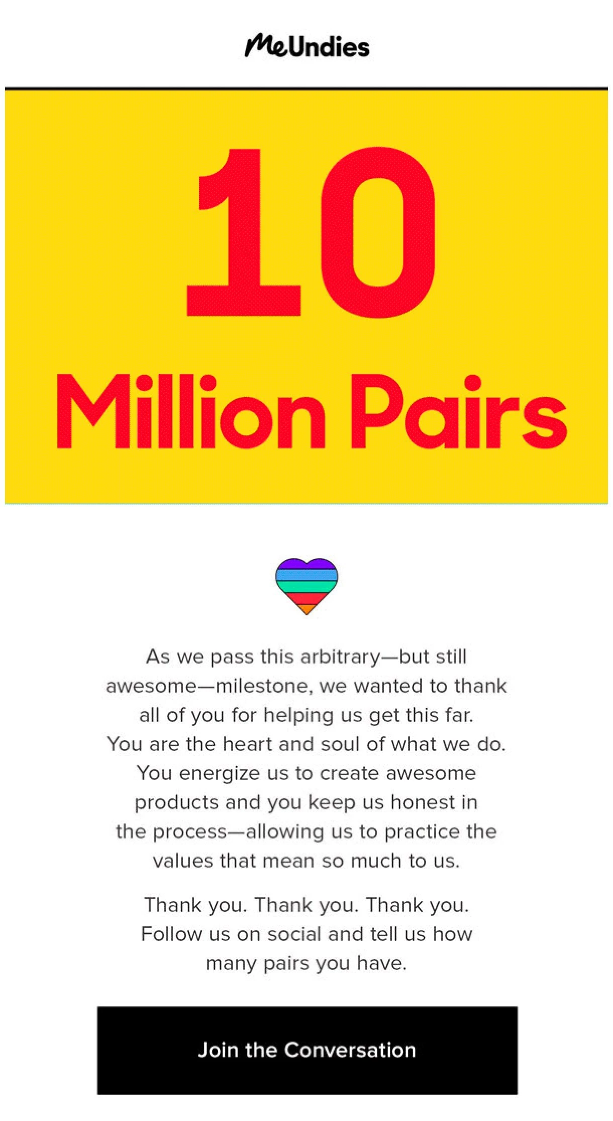 MeUndies ecommerce email newsletter example milestone celebration